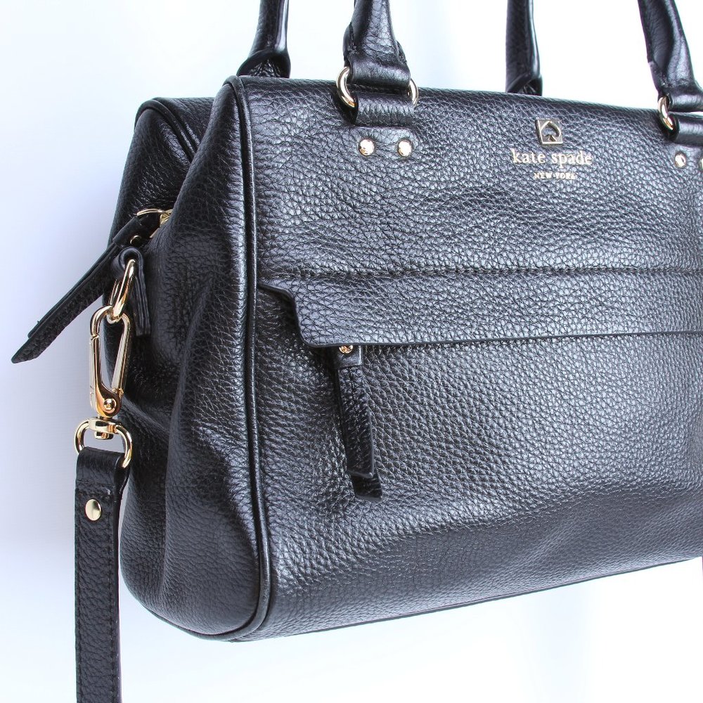 Kate Spade Crossbody Purse Black Leather Grant Park Shelby Black Pebbled Leather